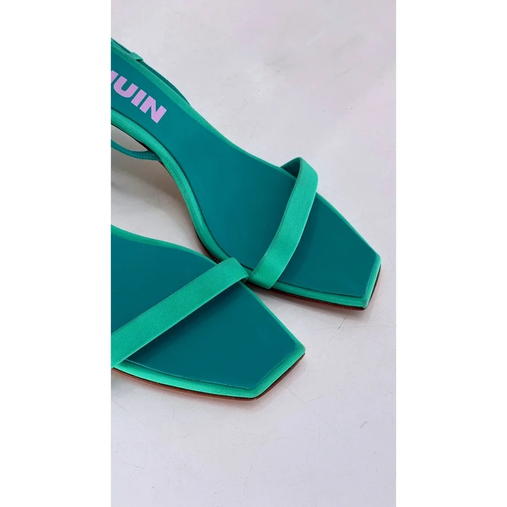 3Juin Kitten Heel Capri Kimi Sandals Women Size 7.5 Mint Green‎ Purple Open Toe